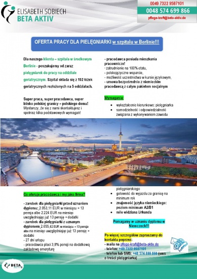 Szpital w Berlinie poszukuje pielęgniarki. 